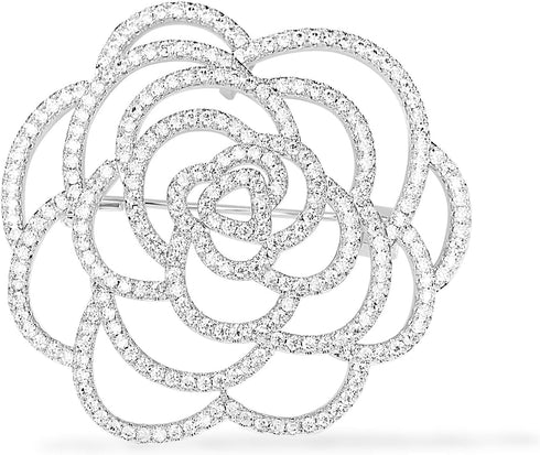Sparkling Crystal Cut Rose Flower Pave Crystal Camellia Boutonniere Pin Brooch Corsage Blooming Heart Shaped Floral Jewelry for Women...