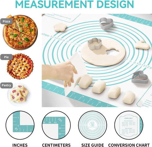Non-Stick Pastry Mat Silicone Baking Mat, Dough Rolling Mat, Cookie Bread Mat, Pie Crust Mat Nonslip Fondant Mat Counter Mat Oven Liner Mat for Ma...