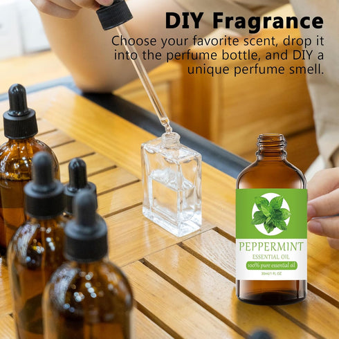 Peppermint Essential Oil 100% Pure & Natural Organic (1 Fl. Oz) for Humidifiers, Skin Care, Massage, Aromatherapy, Premium Delicate Grade with Gla...