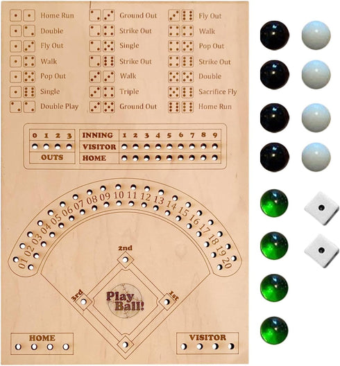 Baseball Dice Board Game Wood, Wooden Baseball Board Game with Dice Marbles for Kids Adults, Fun Double Battle Table Game...