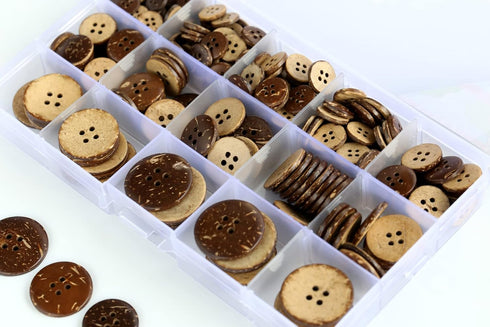 266 PCS Coconut Shell Buttons 8 Sizes Assorted (10mm-25mm) 4 Holes Coconut Button for Garment Sewing or DIY Crafts...