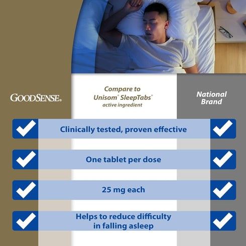 GoodSense Sleep Aid Doxylamine Succinate tablets, 25 mg, 32-count, Nighttime Sleep Aid to Help You Fall Asleep...