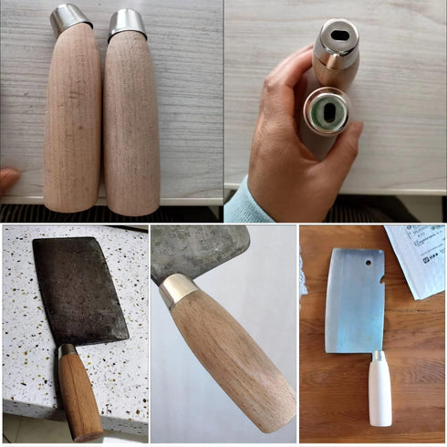 2 Pack Kitchen Knife Handle Replacement Wooden Round Grip for Chinese Chef's Knives Vegetable Meat Cleaver Bone Chopper Japanese Cutter Repair Sca...