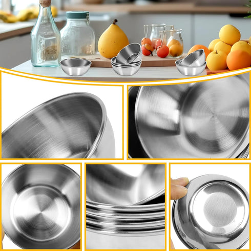 BILLIOTEAM 6 Pcs Stainless Steel Sauce Dishes, Round Seasoning Bowls, Mini Appetizer Plates, Sushi Dipping Bowl Mixing Saucers (3.15 x 1.18 Inch)...
