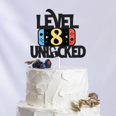 Level 8 Unlocked Game Birthday Cake Topper - Video Game Boy's 8th Birthday Game On Party Cake Supplies - Gaming Level Up Winner Party Decoration...