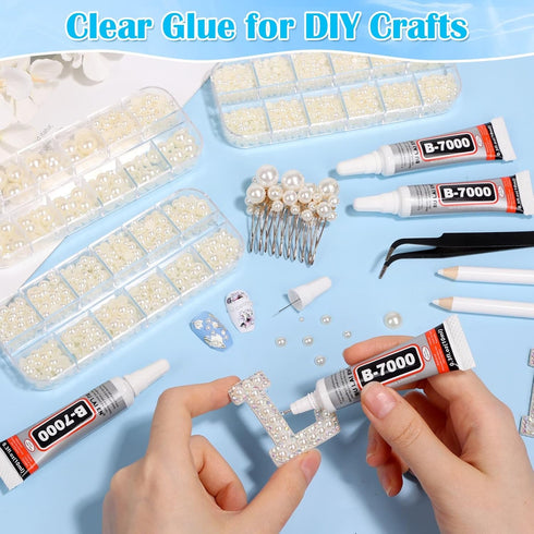 B7000 Rhinestone Bead Glue with Flatback Pearl for Crafting, White Half Pearl Gems for Crafts Clothing Shoes Face Makeup Nail Graduation Cap Decor...