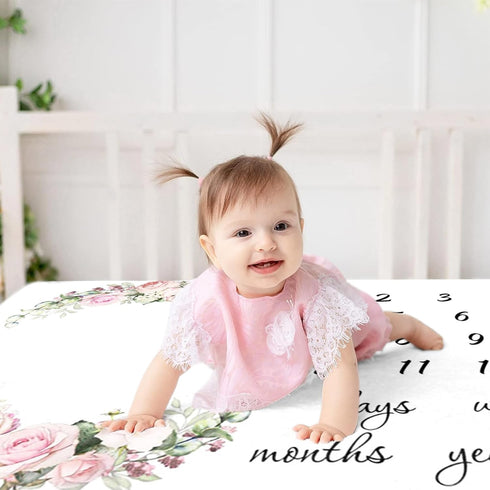 CSFOTO Flowers Baby Monthly Milestone Blanket Newborn First Year Growth Mat Baby Shower Memory Keepsake Gift Picture Recording Blanket 60"x40" wit...