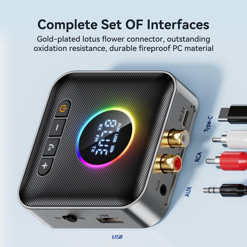 M10 RGB Upgraded Bluetooth 5.4 Audio Receiver Transmitter for TV Home Stereo/Speakers Bluetooth Audio Adapter with Display, USB, RCA, 3.5 mm AUX, ...