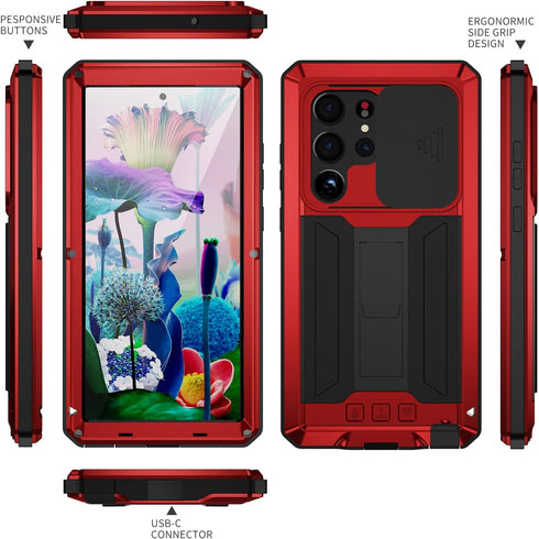 for Samsung Galaxy S23 Ultra 5G Case,Shockproof Hard Case Aluminum Metal Gorilla Glass Military Heavy Duty Sturdy Protector Cover for Samsung Gala...