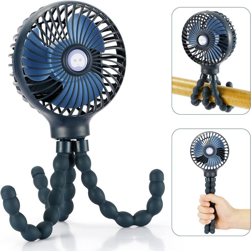snawowo Mini Handheld Personal Portable Fan, Baby Stroller Fan, Car Seat USB or Battery Powered, with Flexible Tripod Clip on Student Bed Desk Bik...