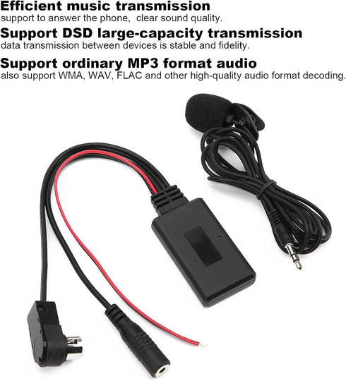 Qiilu Bluetooth AUX Adapter for Car, Bluetooth 5.0 AUX Cable Adapter with Microphone Handsfree Fit for Alpine CDA-9857 CDA-9886 CDA-117...