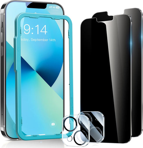 SmartDevil 2Pack for iPhone 12 Privacy Screen Protector with 2Pack Camera Lens Protector, 9H Anti-Spy Privacy Screen 12, Anti-Shatter Glass, Bubbl...