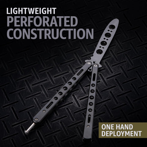 Grand Way Butterfly Trainer – Balisong Trainer – Practice Butterfly – Balisong Butterfly Knives NOT Real NOT Sharp Blade – Black Dull Trick Butter...