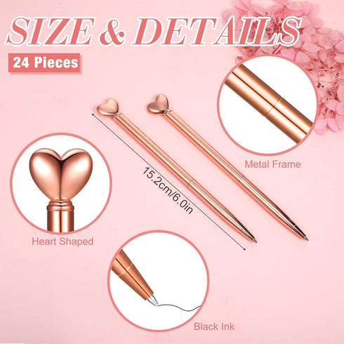 Thenshop 24 Pcs Heart Shaped Pens Retractable Metal Cute Pens 1.0 mm Black Ink Ballpoint Decorative Pens Engagement Gifts for Women School Office ...