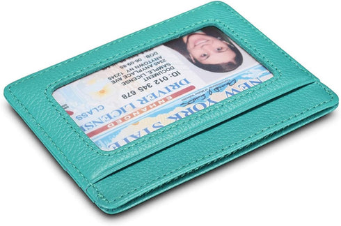 Unisex-Adult's Petite Credit Card Holder Leather Slim Minimalist Wallet, Light Blue with Id Window, Classic...