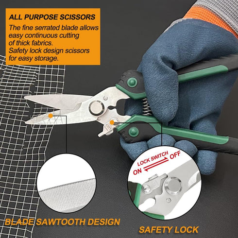 8.5 Inch Heavy Duty Scissors, Multifunction Shears Stainless Steel Blades with TPR Comfort Grips for Cutting Cable Wires, Cardboard, Leather...