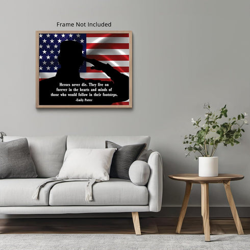 Posterizer 1 pcs-Heroes Never Die-Emily Potter-Patriotic & Military Art-Motivational & Inspirational Art-Gift for US Military Veterans-Gifts for M...