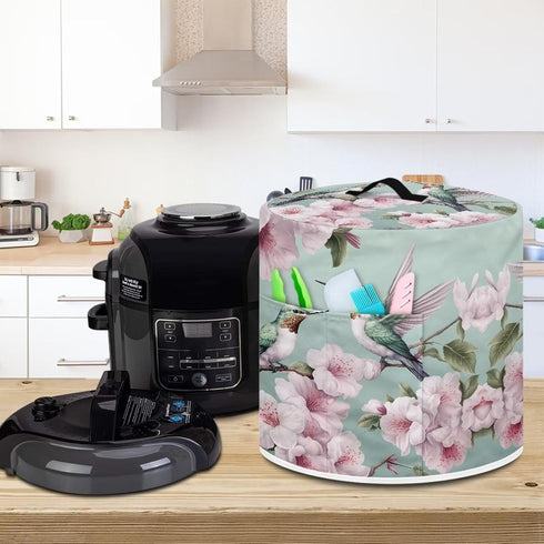 Hummingbird Light Pink Peach Blossom Rice Cooker Cover for 3Qt Instant Pot Crockpot Cover Dust Cover Air Fryer Storage Cover with Handle and Pocke...