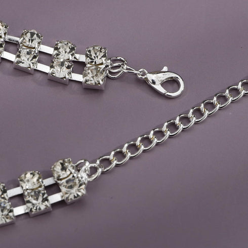 YERTTER Dainty Silver Full Rhinestone Chain Sparkly Collar Chain Choker Statement Tassel Crystal Choker Necklace Adjustable for Party Music Bar Wo...