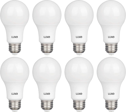 LUNO A19 Non-Dimmable LED Bulb, 9.0W (60W Equivalent), 800 Lumens, 4000K (Neutral White), Medium Base (E26), UL Certified (8-Pack)...