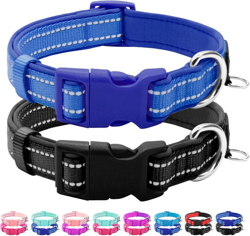 azuza 2 Pack Neoprene Padded Dog Collar for Small Dogs, Reflective Dog Collar with ID Tag Ring, Adjustable Safe and Comfy Dog Collars,Royal Blue/B...
