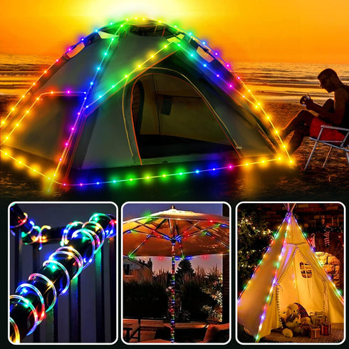 Camping Tent String Lights, 40Ft 120 LEDs 8 Modes Color Changing LED Rope Lights Battery Powered with Remote Control, Outdoor Waterproof LED Tent ...