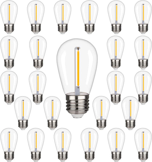 25 Pack Shatterproof & Waterproof S14 Replacement LED Light Bulbs 1W Equivalent to 10W, White Warm 2200K, Outdoor String Lights, Vintage LED Bulb,...