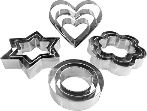 Metal Cookie Cutters Set- Heart, Star, Round, Flower - 12Pcs Cookie Cutters - Heart Star Cookie Cutter Round Small Cutter Flower Cookie Cutter for...