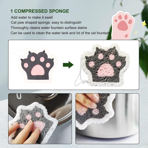 Cleaning Kit for Cat Water Fountain, Cat fountain Brush, with Compressed sponge and Storage Plastic Box, 9 Pack Pet Water Fountain Cleaning Kit...
