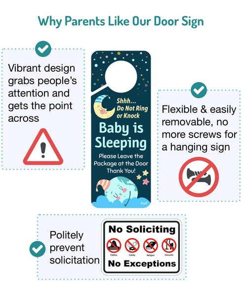 Funplus Baby Sleeping Sign - Do Not Knock or Ring - Plastic Door Knob Hanger Sign...