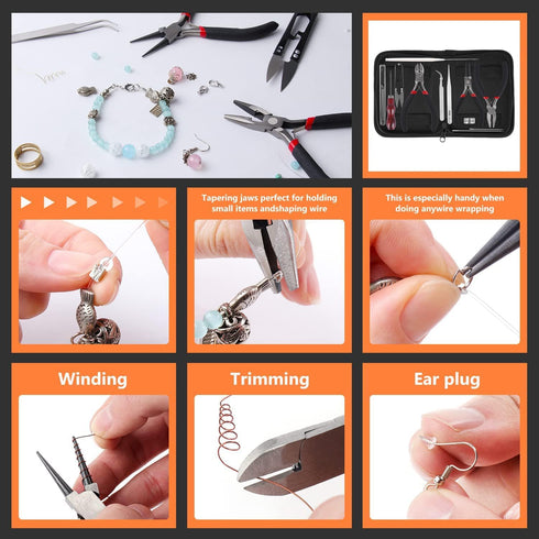 WUCID Jewelry Pliers,3.5-inch Pliers Elbow Straight Head Tweezers 12-Piece Jewelry Making Kit DIY Beaded Combination Kit Jewelry Making Supplies...