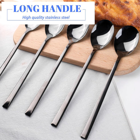 HANSGO 8PCS Stainless Steel Spoons, Dinner Spoons with Long Handles 8.5 Inch Soup Spoons Table Spoons Black for Kitchen Home...