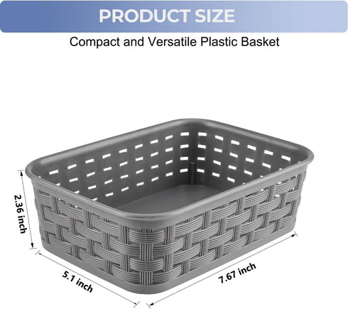 3 Pack Small Plastic Basket, Storage Bin Baskets for Organizing, Pantry Organizer Household Wicker Storage for Laundry Room, Bedrooms, Kitchens, C...