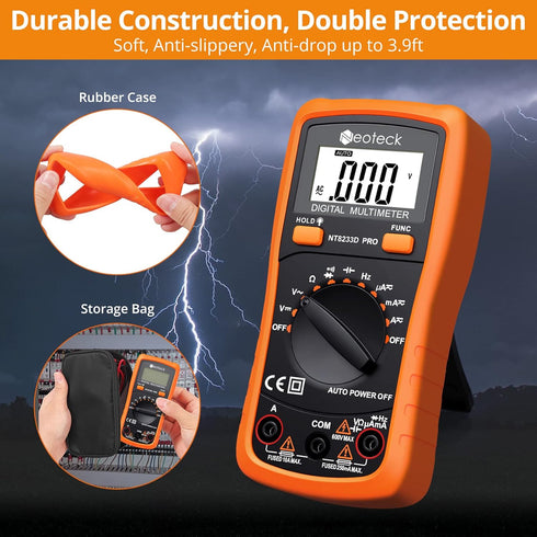 Neoteck Auto Ranging Digital Multimeter AC/DC Voltage Current Ohm Capacitance Frequency Diode Transistor Audible Continuity, Multi Tester with Bac...