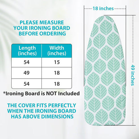 Wide Ironing Board Cover and Pad 18 x 49 inch Heat Reflective with Hook and Loop Fasteners, Thick Padding with Elasticized Edges, 3 Layers Iron Bo...