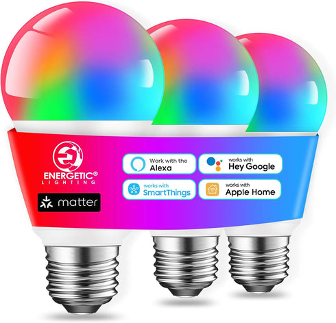 Energetic Matter LED Smart Light Bulb Color Changing, RGB & 2700K-6500K Dimmable A19 60W Equivalent, App & Voice Control, Compatible with Alexa, G...