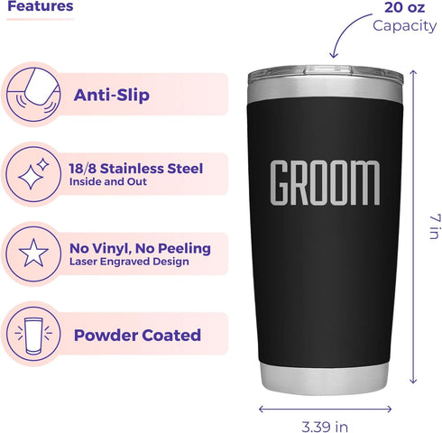 Groom Tumbler - Custom Vacuum Insulated Stainless Steel Groom Cup Mug with Lid and Straw - Cup for Fiance - Coffee Mug for Groom to Be - Groom Tra...