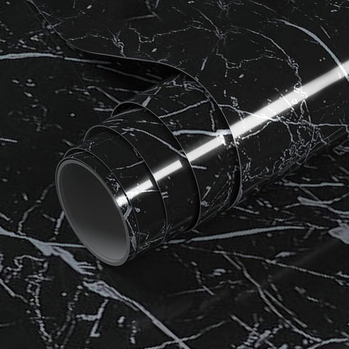 Glossy Black Marble Contact Paper 15.7 x 78.7 Inches Peel and Stick Wallpaper Vinyl Film Self Adhesive Removable Waterproof Wall Paper for Counter...