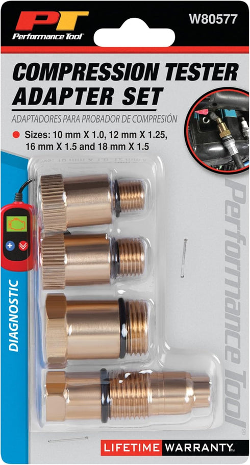 Performance Tool W80577 Compression Tester Spark Plug Adapters Set...