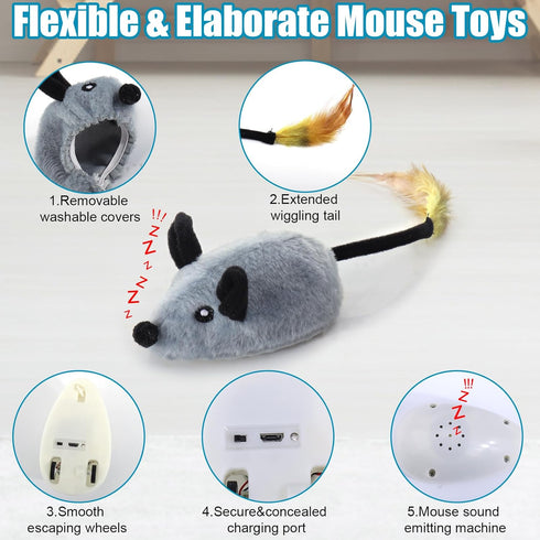 Mity rain Interactive Dog Toys, Fake Mouse Moving Dog Toy with Automatic Sensor, Dog Mouse Toy with Realistic Sound & Extended Tail, Automatic Dog...