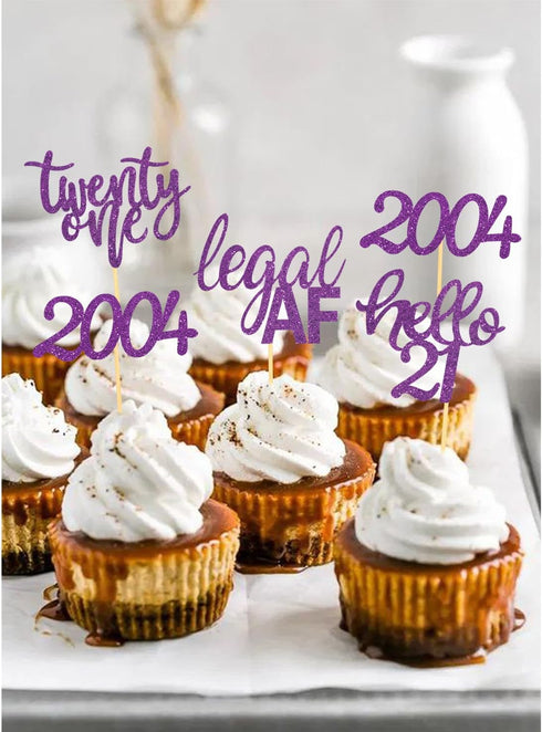 24 Pcs Glitter 21st Birthday Cupcake Toppers for Celebrating Twenty-One Years Old Birthday Party Decorations (Purple Glitter)...