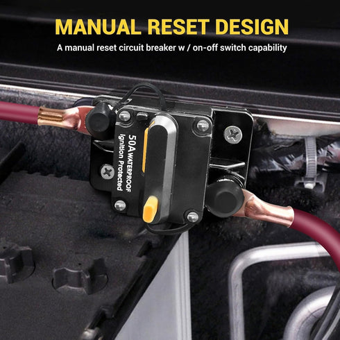 50Amp Circuit Breaker for Trolling Motor Marine Boat ATV Vehicles Stereo Audio Solar Battery System with Manual Reset Inline Fuse with 1/4" M6 Scr...