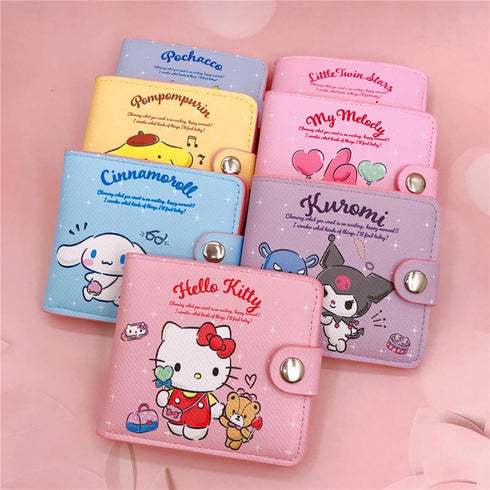 Cute Small Wallet for Women and Girls, Kawaii Leather Slim Purse Bifold Card Holder Coin Pocket and ID Window, 2Pcs Set...