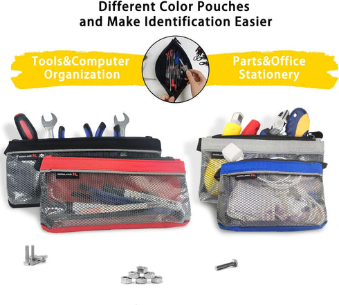 Zipper Pouches, Small Tools Bag, Waterproof Mesh Pouches, Tool Zipper Pouch, Travel Pouch, Clear Cosmetic Bag Case 4 Pack......