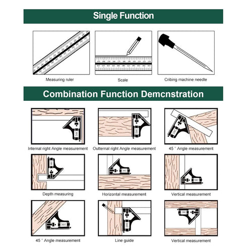 Nortools Combination Square Carpentry Tools with Metal-Body, Stainless Steel Blade Ruler, Accurate Woodworking Measure Square with Carpenter...