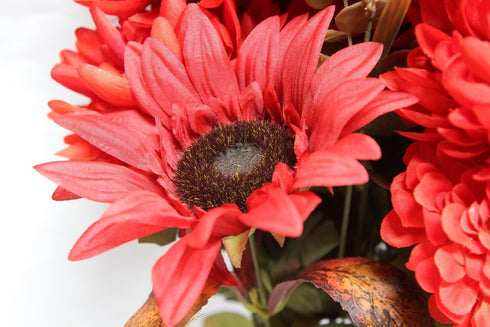 Admired By Nature Artificial Bouquet Bush 18 Stems of Mums, Sunflowers, Zinnia, Foliage (Brick Red) - for Fall Home Decor, Weddings, Events, Parti...