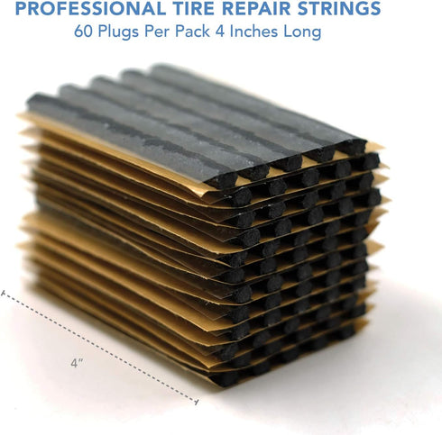 CKAuto 60pcs 4" Black Tire Repair Strings, Automotive Tool Tire Repair Plugs for Tubeless Off-Road Tires Car, Bike, ATV, UTV, Wheelbarrow, Mower...