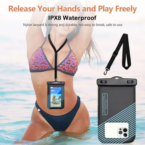 Waterproof Phone Pouch 2Pcs(S+L),Waterproof Phone Lanyard Case,IPX8 Floating Waterproof Phone Case Dry Bag for iPhone 15 14 Pro 13 13 Pro Max 12 1...