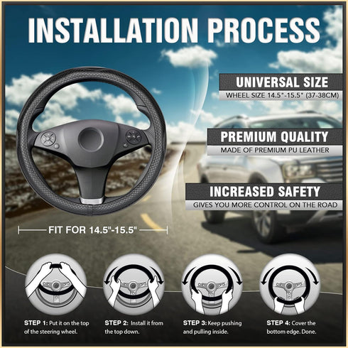 K KNODEL Universal Fit Steering Wheel Cover, Microfiber Leather Car Steering Wheel Cover, Anti-Slip Car Wheel Protector, 15 Inch (Black)...