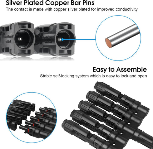 Solar Panel Connectors T Branch Connectors Cable Splitter Coupler 1 Male to 5 Female and 1 Female to 5 Male, Solar cable connectors for residentia...